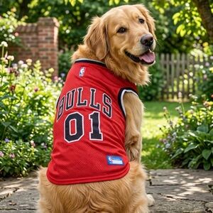 Pets First Chicago Bulls Red Mesh Jersey Dog Shirt- '01'